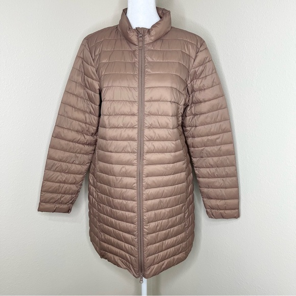 Old Navy Petite Dusted Chocolate Full Zip Narrow Channel Puffer Jacket Coat - Picture 1 of 11